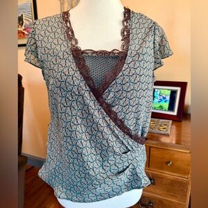 Emma James Blue and Brown Patterned Blouse